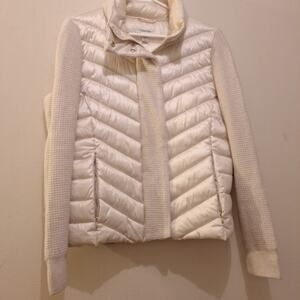 Calvin Klein Womens Med Puffer Sweater Jacket Mock Neck White